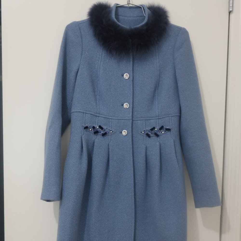"Couture" Mid Blue Long Suit Jacket with Matching Skirt